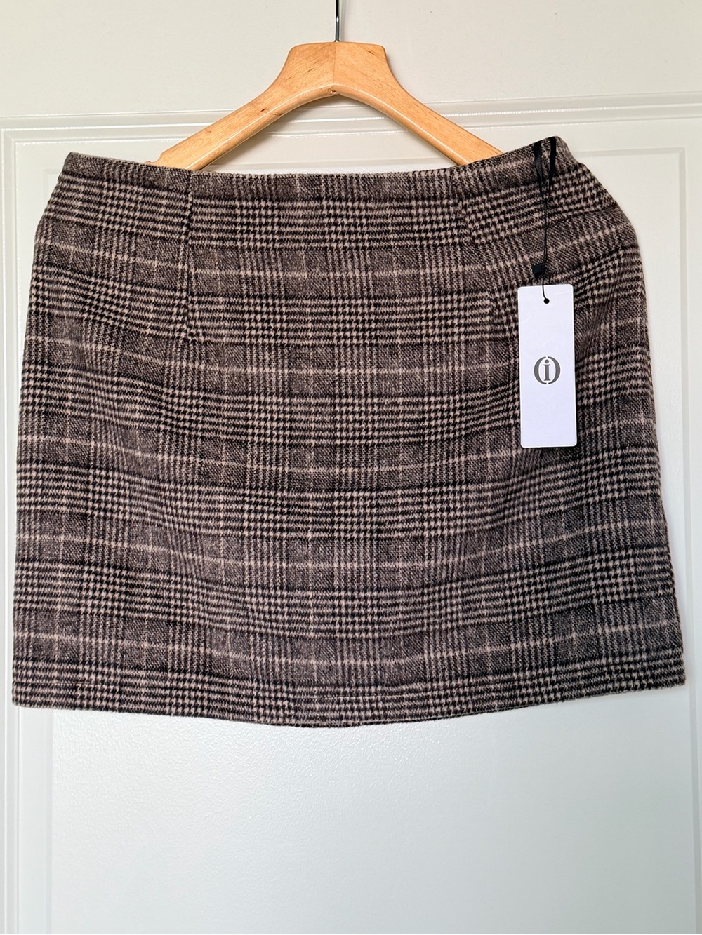 NWT Plaid Wool Blend Mini Skirt Size M Brown Checked A-Line